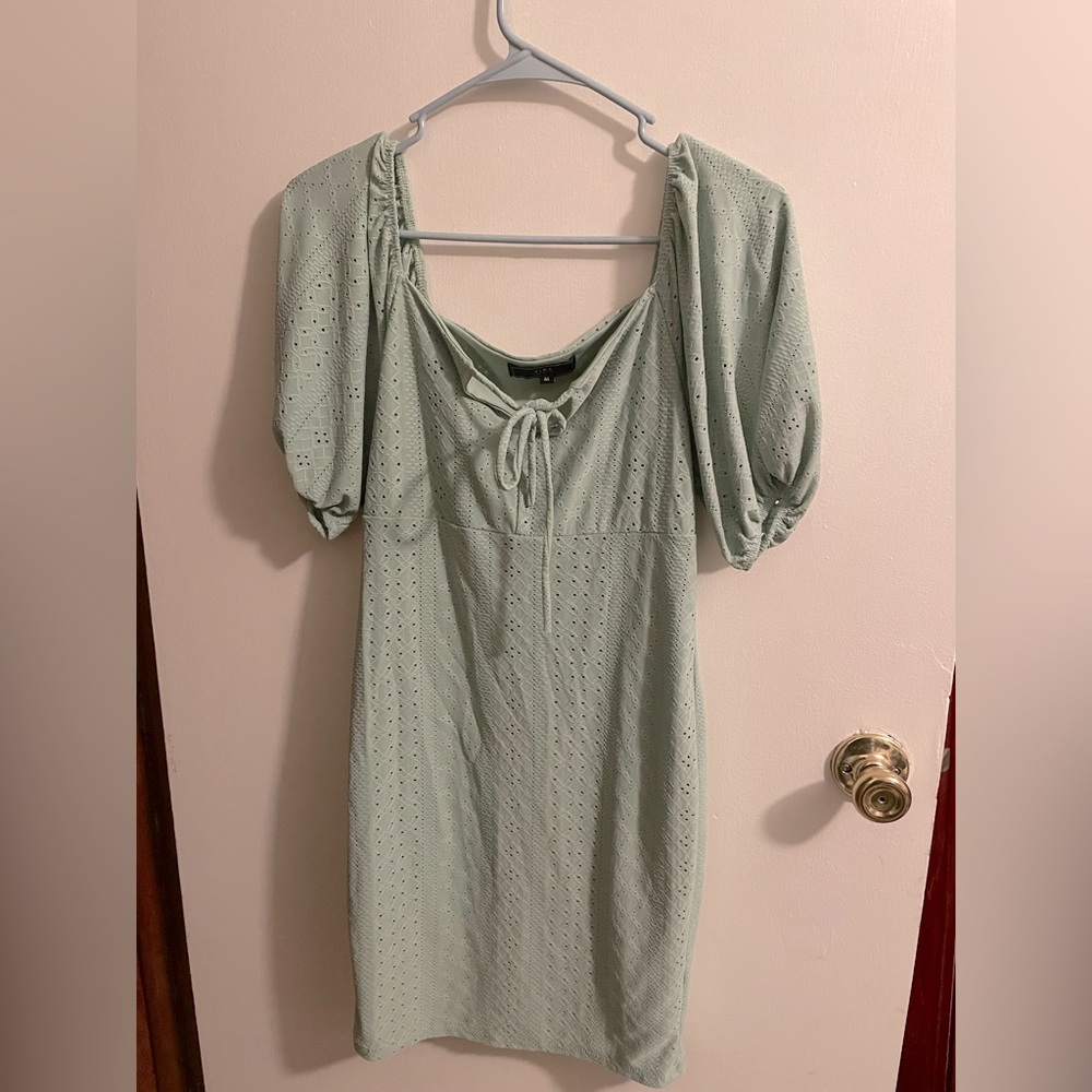 Mint green puff sleeve dress